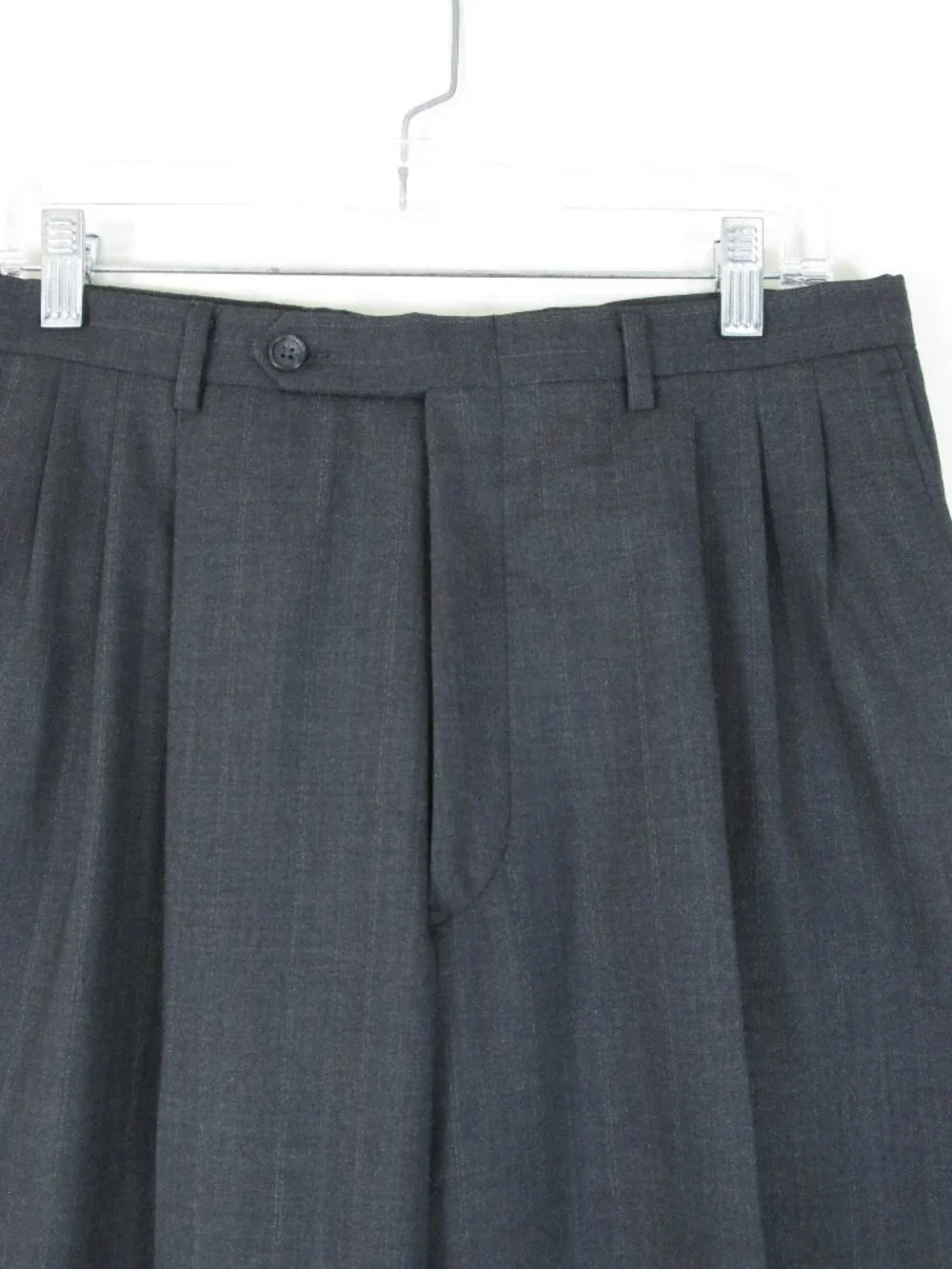 Vintage Pierre Balmain Gray Pinstripe Double Breast Wool Suit 40R Pants 30 X 30